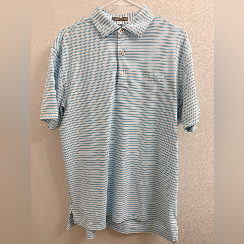 Peter Millar Light Blue and White Striped Polo
